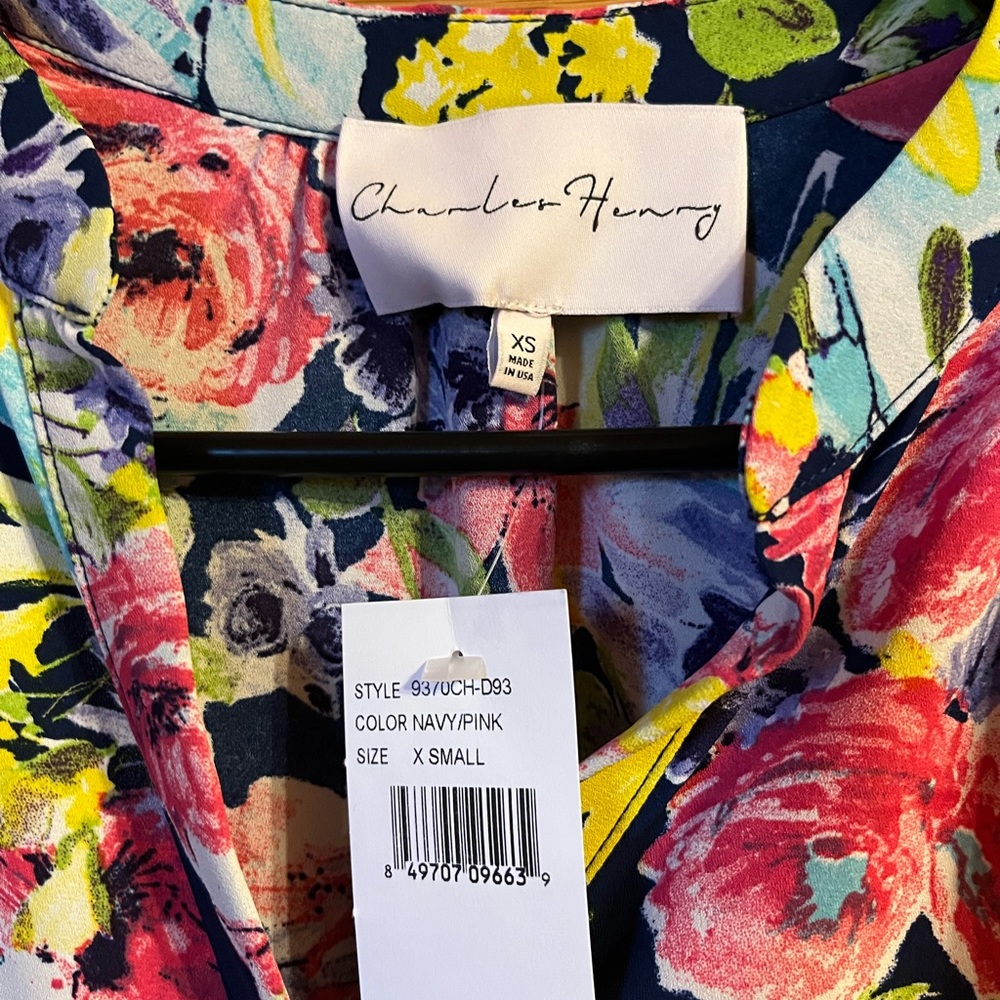 NWT Charles Henry Floral Long Sleeve Button Down Cinch Waist Dress - Sz XS - Picture 2 of 6